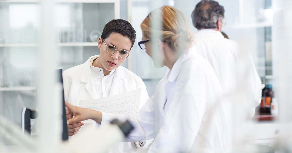 A team of food research scientists in a lab. 