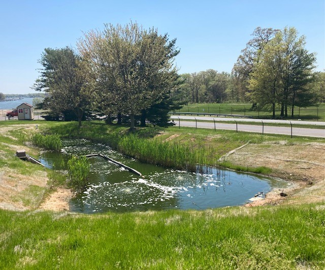 A retention pond at the Tilley Distribution headquarters in Baltimore, Maryland.