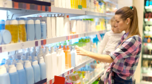 Woman shops for personal care products.