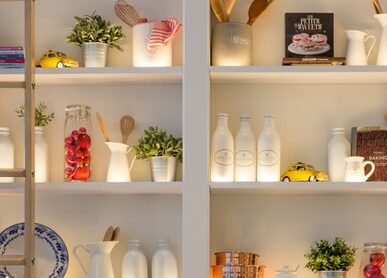 A display of popular food items and cups.