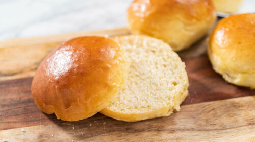 Fresh buns sliced and ready for dinner.