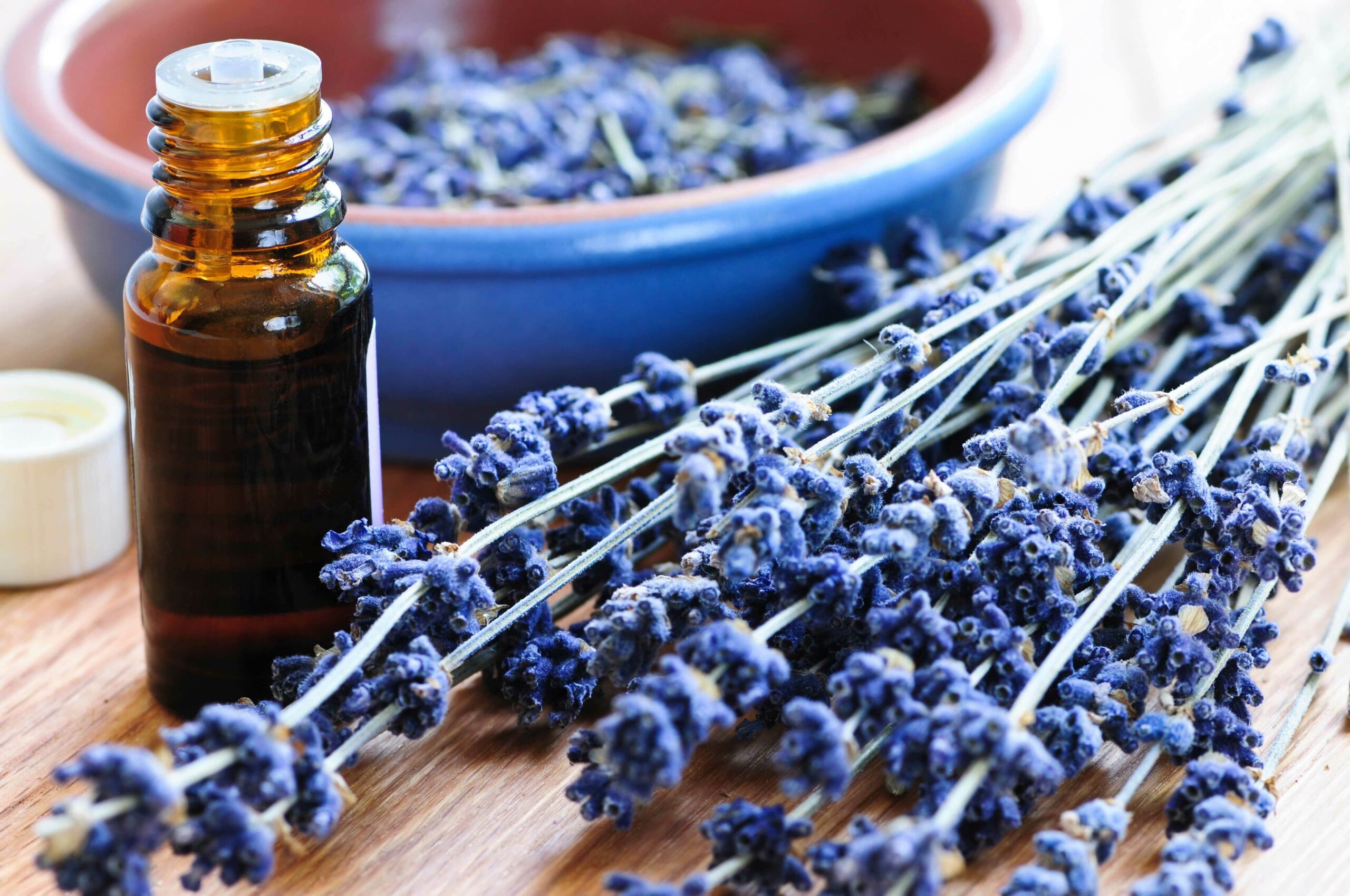 A bundle of lavender placed on a table